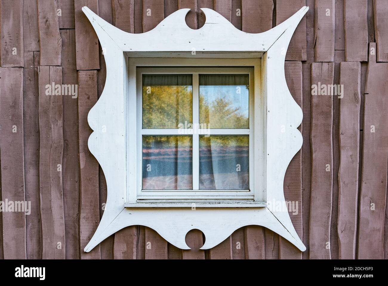 Closed window in the old wooden building Stock Photo - Alamy