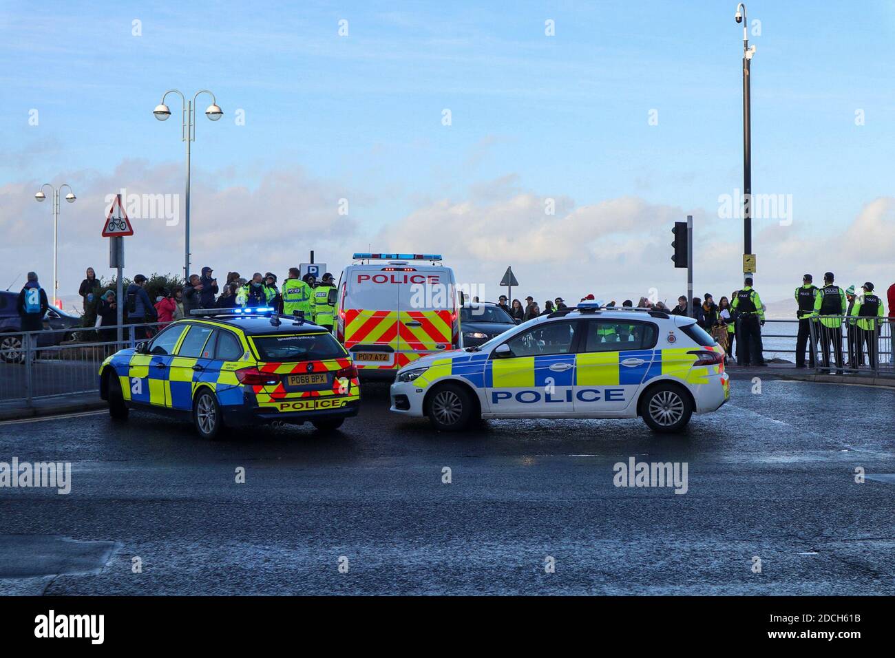 Morecambe Lancashire, United Kingdom. 21st Nov, 2020. Police break up an anti COVID protest in Morecambe on Saturday afternoon after making a at least one arrest Credit: PN News/Alamy Live News Stock Photo