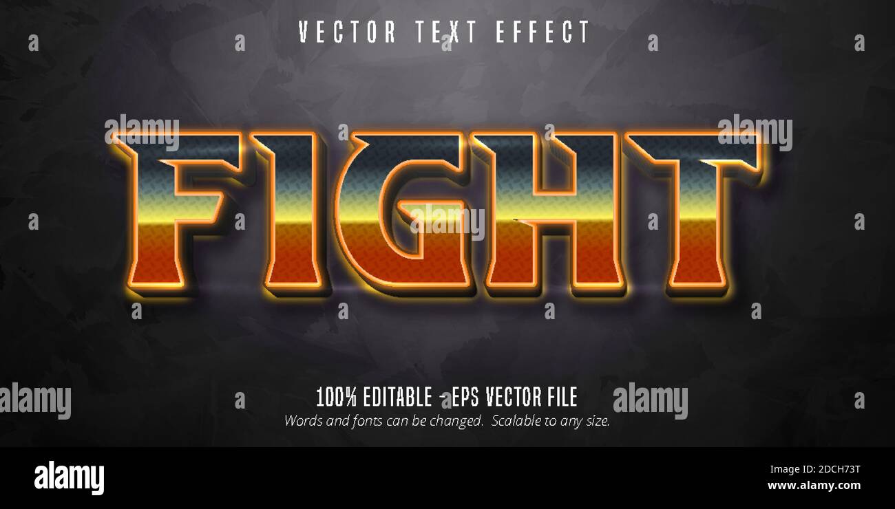 Fight text, shiny light style editable text effect Stock Vector