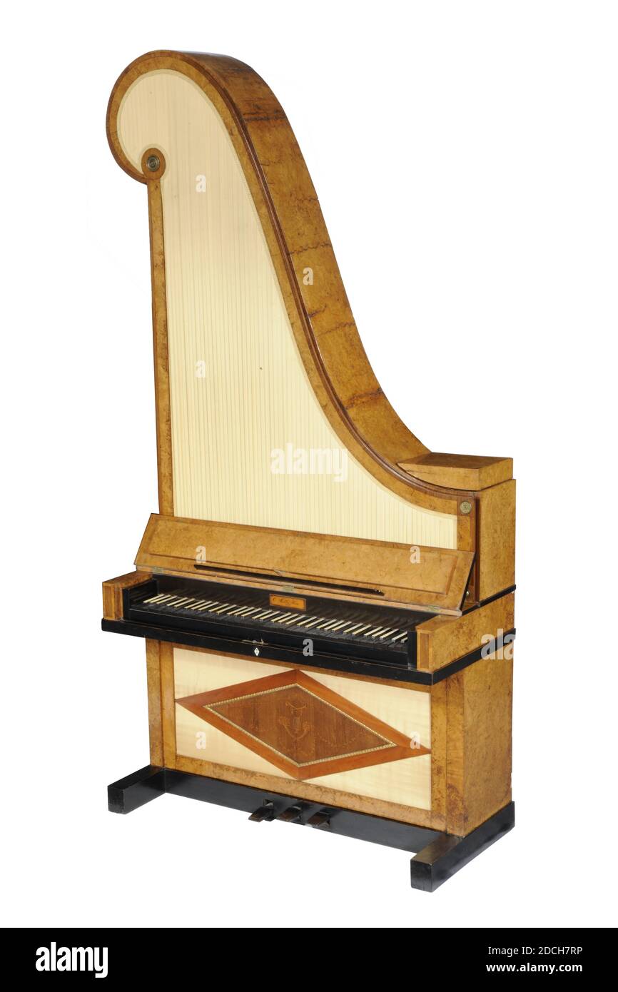 giraffe piano, C. Muller Factory in Vienna, 1815, rosewood, ivory, maple,  copper, silk, elm, mahogany, wool, glued, General: 234 x 119 x 54cm 2340 x  1190 x 540mm, Grand piano with a