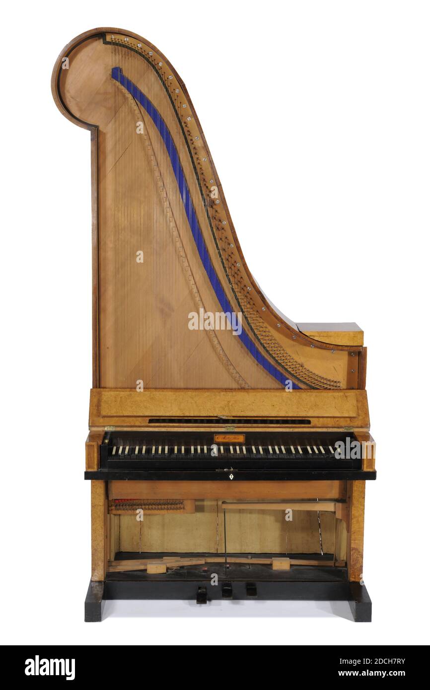 giraffe piano, C. Muller Factory in Vienna, 1815, rosewood, ivory, maple,  copper, silk, elm, mahogany, wool, glued, General: 234 x 119 x 54cm 2340 x  1190 x 540mm, Grand piano with a