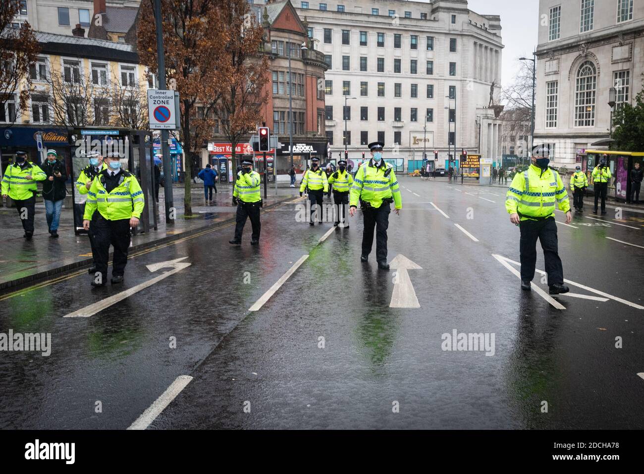 Liverpool, UK. 21st Nov, 2020. Police arrive to intervene during a anti-lockdown march. The StandUpX movement organises protests under the banner ÔMarch for Freedom, Save Our CityÕ. Credit: Andy Barton/Alamy Live News Stock Photo