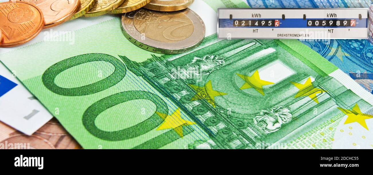 Stromzähler mit Euro Banknoten Konzept Abstrakt Stock Photo