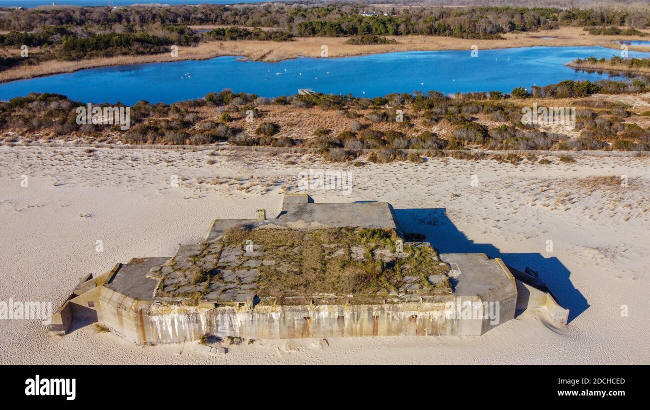 Cape May Point, United States. 20th Nov, 2020. The concrete bunker is seen on a warm fall day Friday, November 20, 2020 at Poverty Beach in Cape May Point, New Jersey. ( Credit: William Thomas Cain/17�Թ����� Live News Stock Photo
