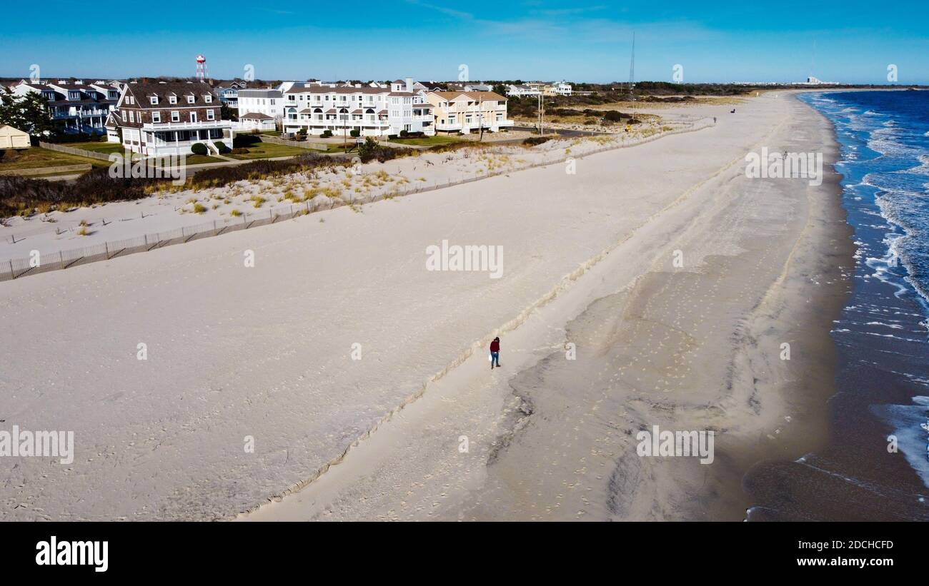 Cape May, United States. 20th Nov, 2020. The beach and ocean are seen from overhead on a warm fall day Friday, November 20, 2020 at Poverty Beach in Cape May, New Jersey. ( Credit: William Thomas Cain/17�Թ����� Live News Stock Photo