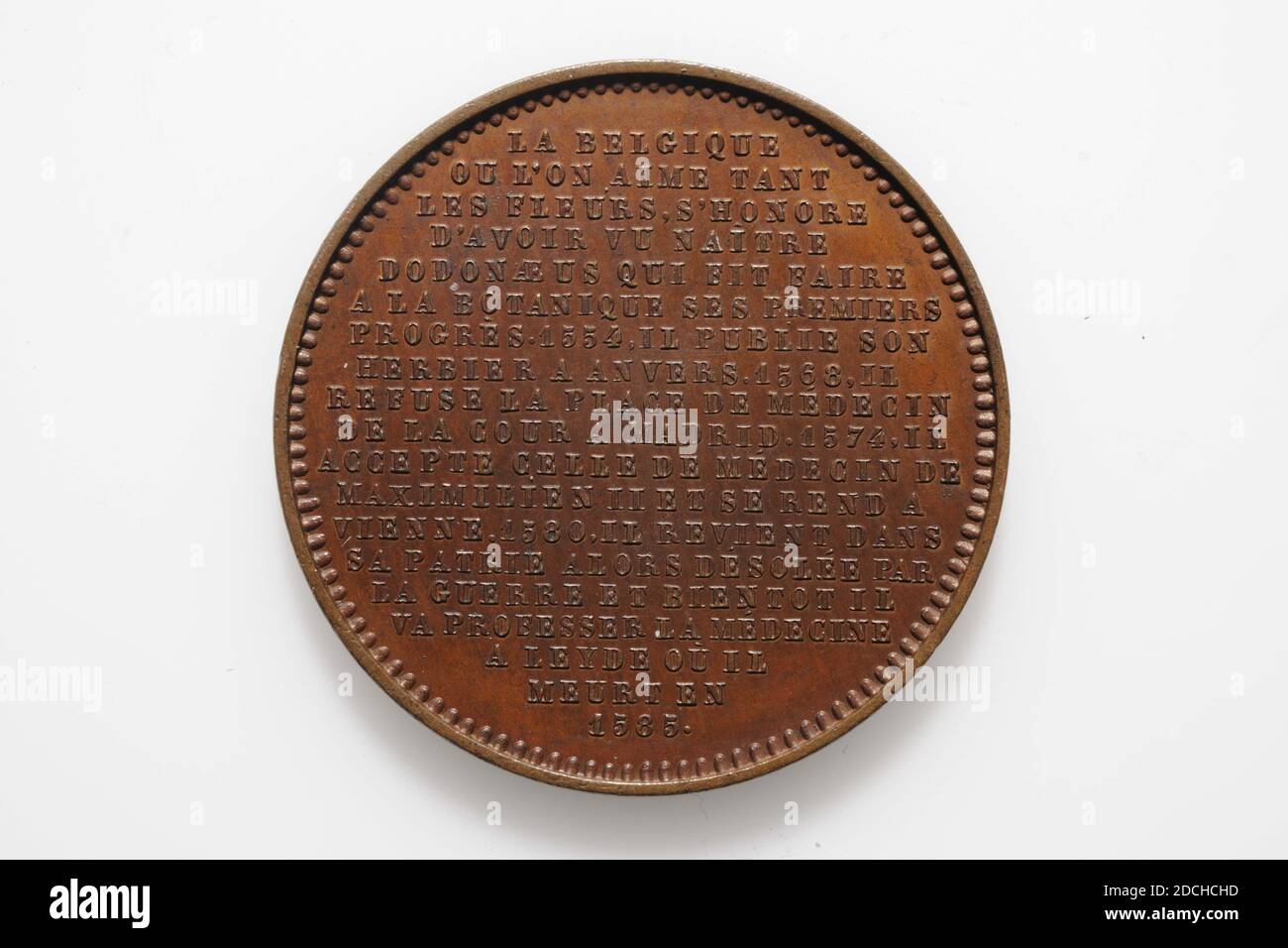 Medal Adolphe Christian Jouvenel 19th Century Minted General 3 4 X 0 3cm 34 X 3mm Weight 15 7g Man S Portrait Bust Medal In Honor Of Rombertus Dodonaeus Professor Of Medicine In Leiden 1517