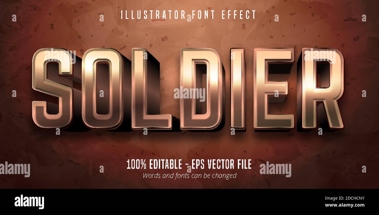 Soldier text, 3d bronze metallic style editable font effect Stock Vector