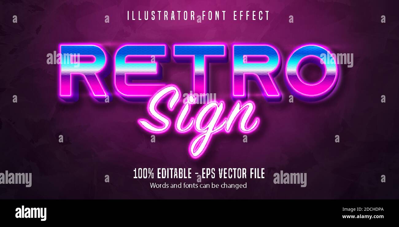 Retro sign text, neon style editable text effect Stock Vector