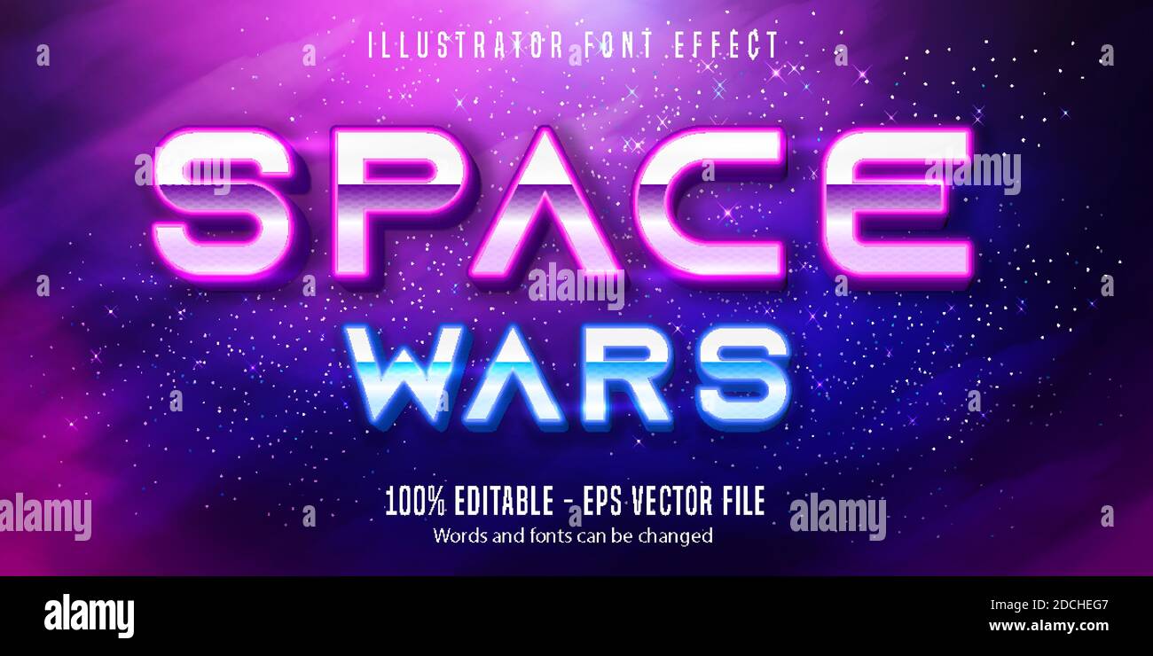 Space war text, neon style editable text effect Stock Vector