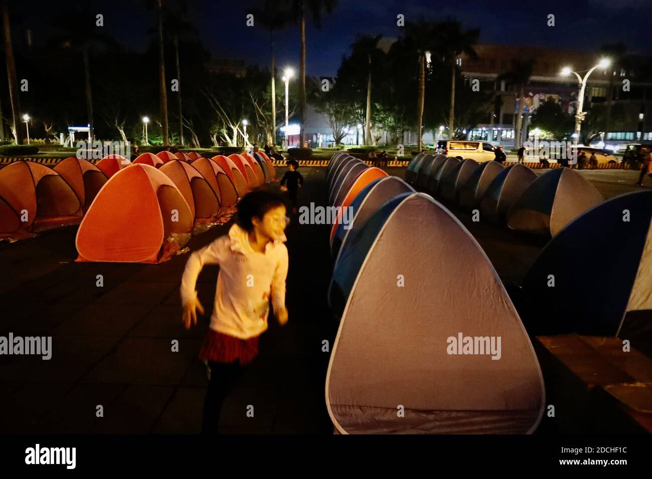Protesters camp at Liberty Square during the demonstration.Protest against the revoking of the operation license for CTi News, a pro Kuomintang (KMT) television company, by the National Communication Commission, in Taipei City. Stock Photo