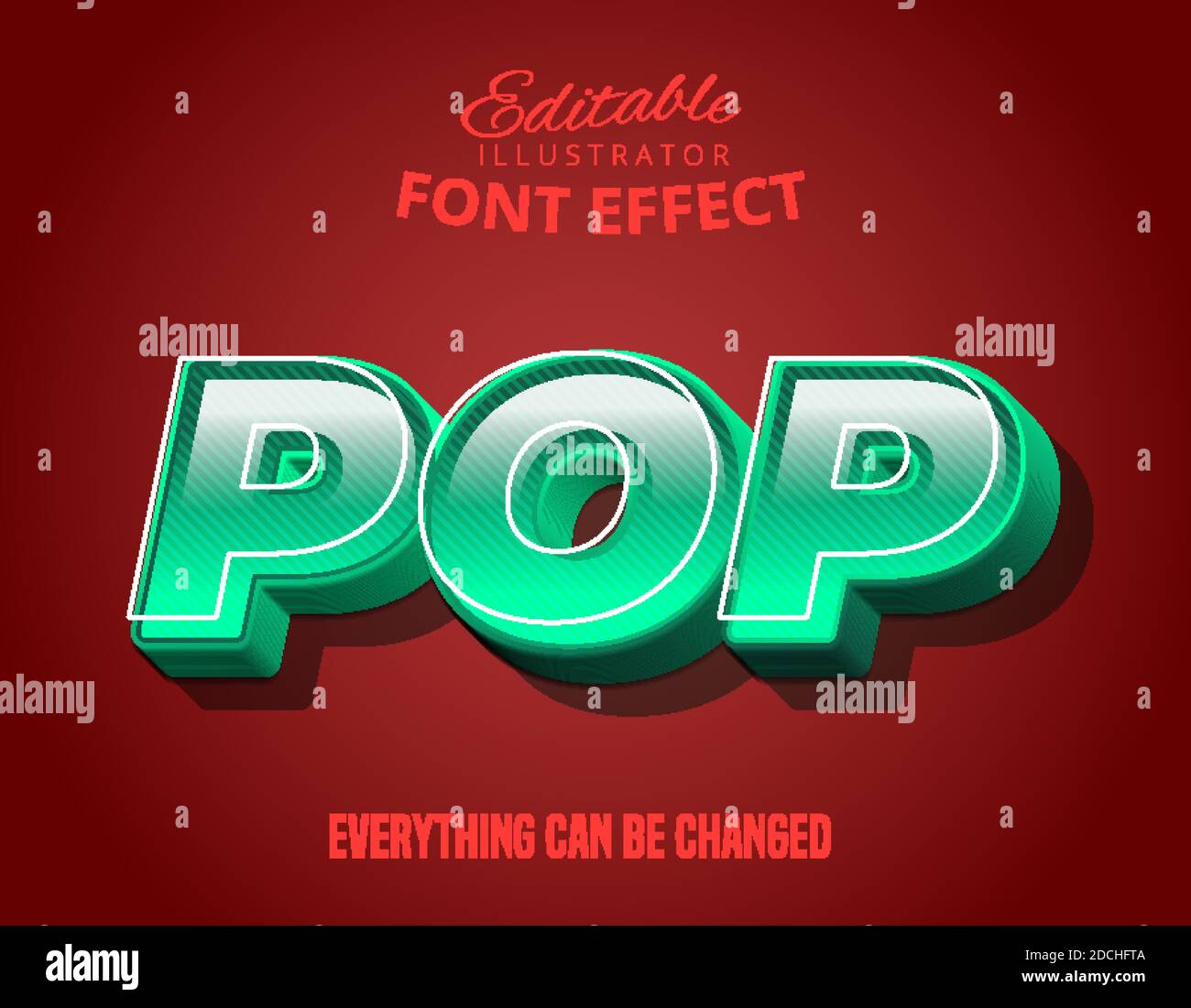 Pop text, 3d turquoise editable font effect Stock Vector