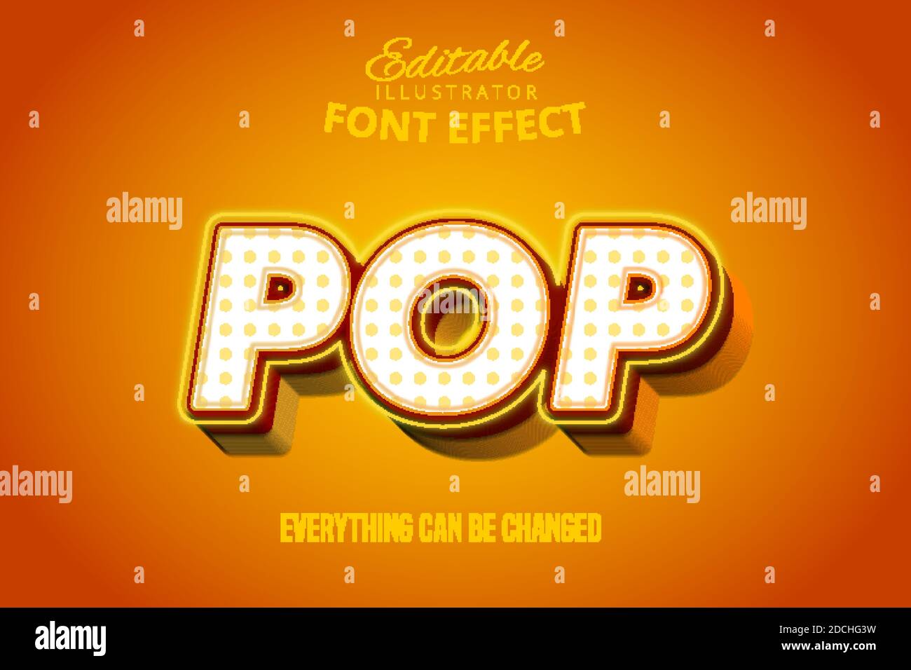 Pop text, 3d orange and yellow editable font effect Stock Vector