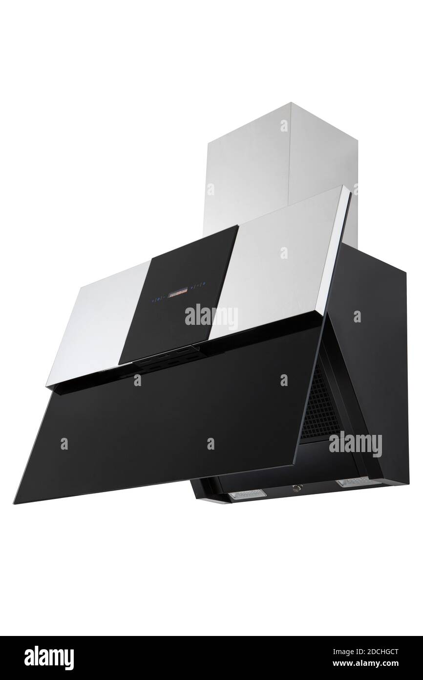Black kitchen hood on white background Stock Photo Alamy