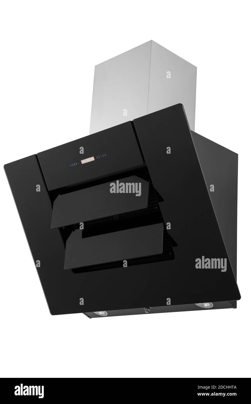 Black kitchen hood on white background Stock Photo - Alamy