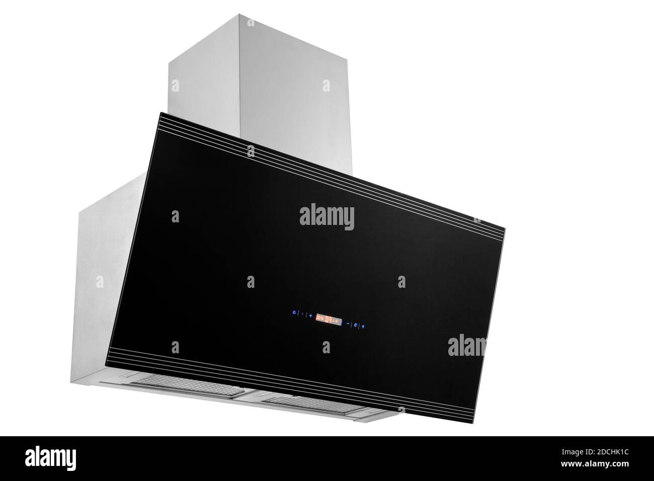 Black kitchen hood on white background Stock Photo - Alamy