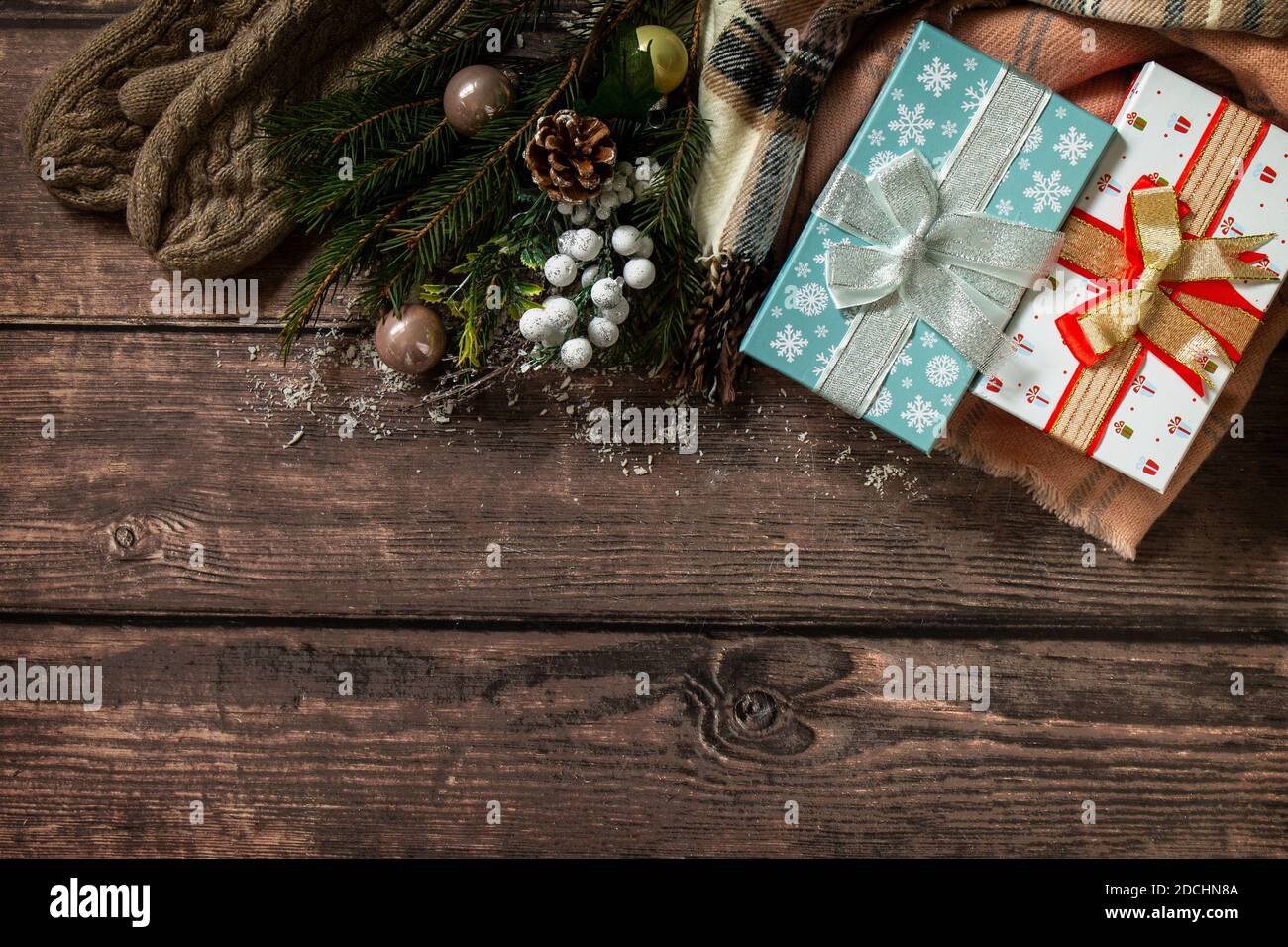 Rustic Christmas Gift Wrapping. Christmas gift boxes. View from above Stock  Photo - Alamy