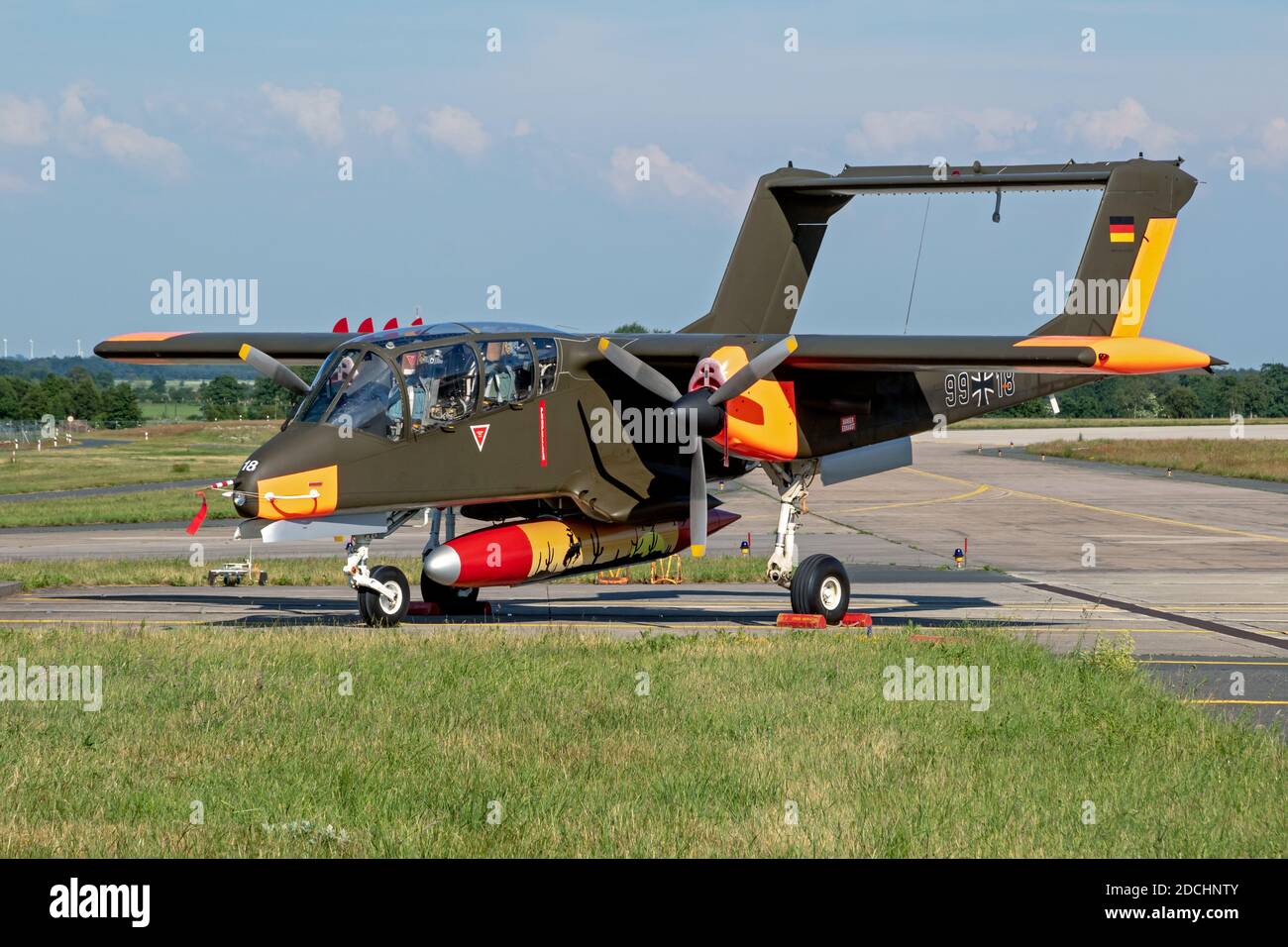 Former German Air Force North American Rockwell OV-10 Bronco observation plane at Nordholz airbase. Germany - June 14, 2019 Stock Photo