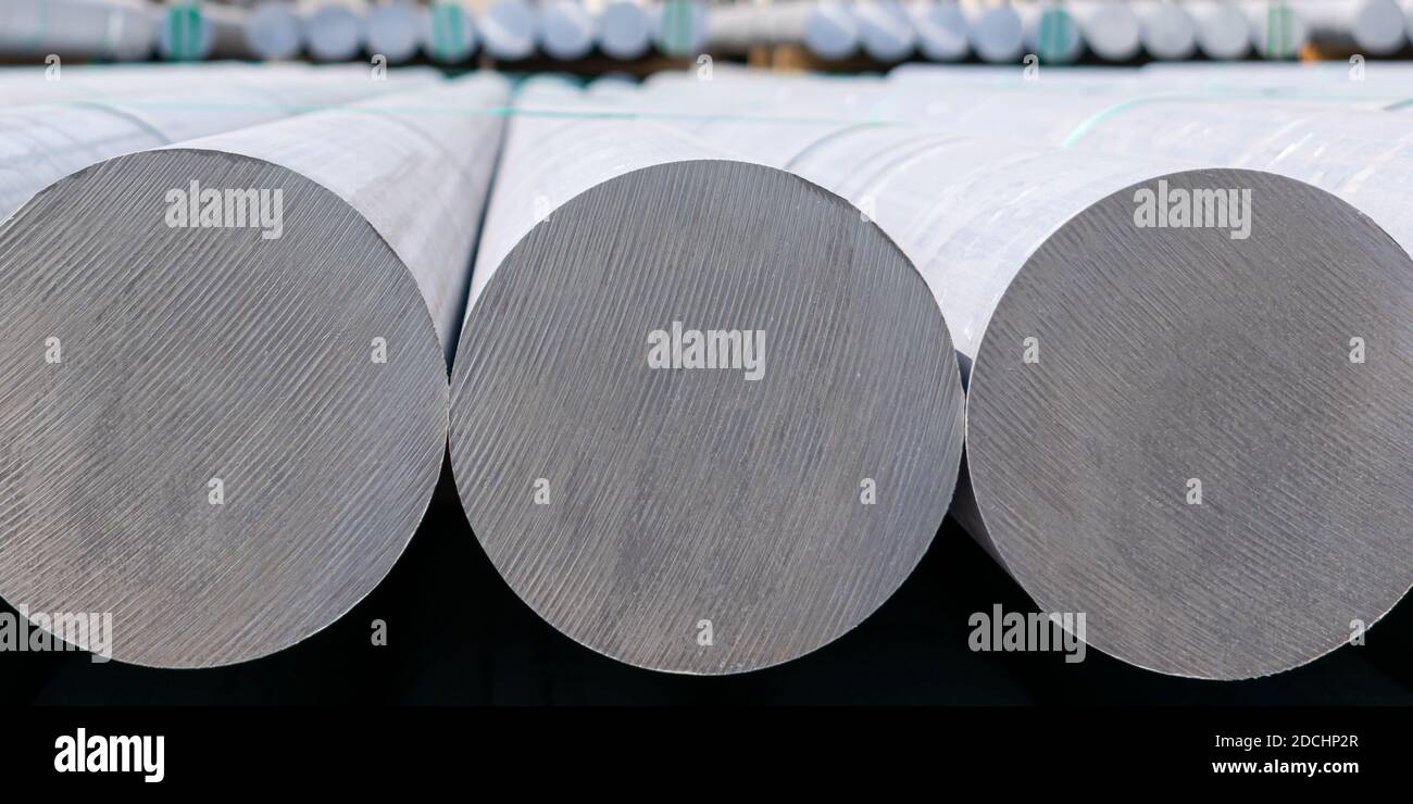 Aluminum round bars used for extrusion Stock Photo Alamy