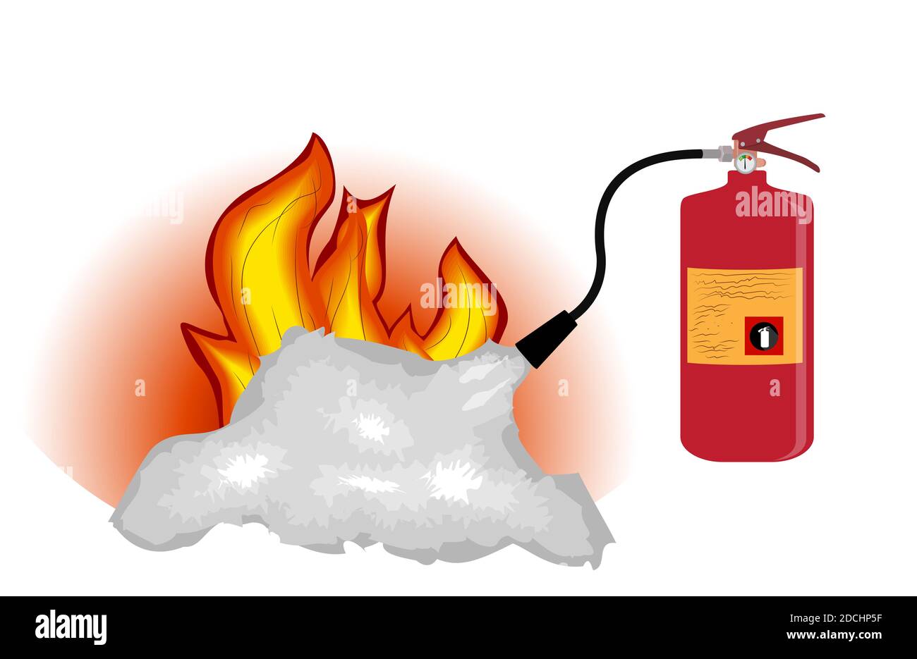 Fire Extinguisher which extinguishes fire Isolated on White Background.  Illustration Stock Photo - Alamy