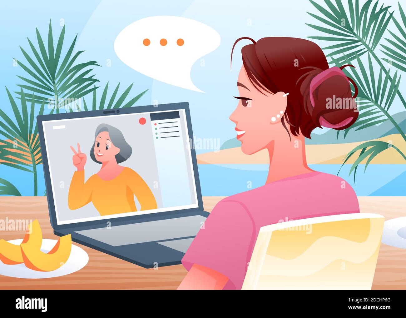 Video call to family, cartoon happy woman character using videocall chat  app technology background Stock Vector Image & Art - Alamy