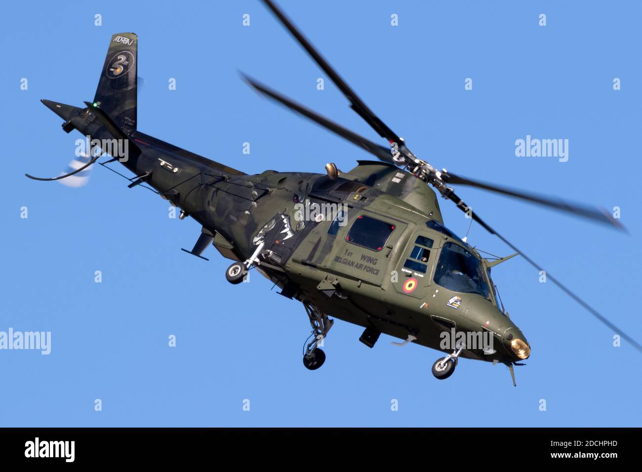 Belgian Air Force Agusta A109 helicopter in flight. Belgium - September 14, 2019 Stock Photo