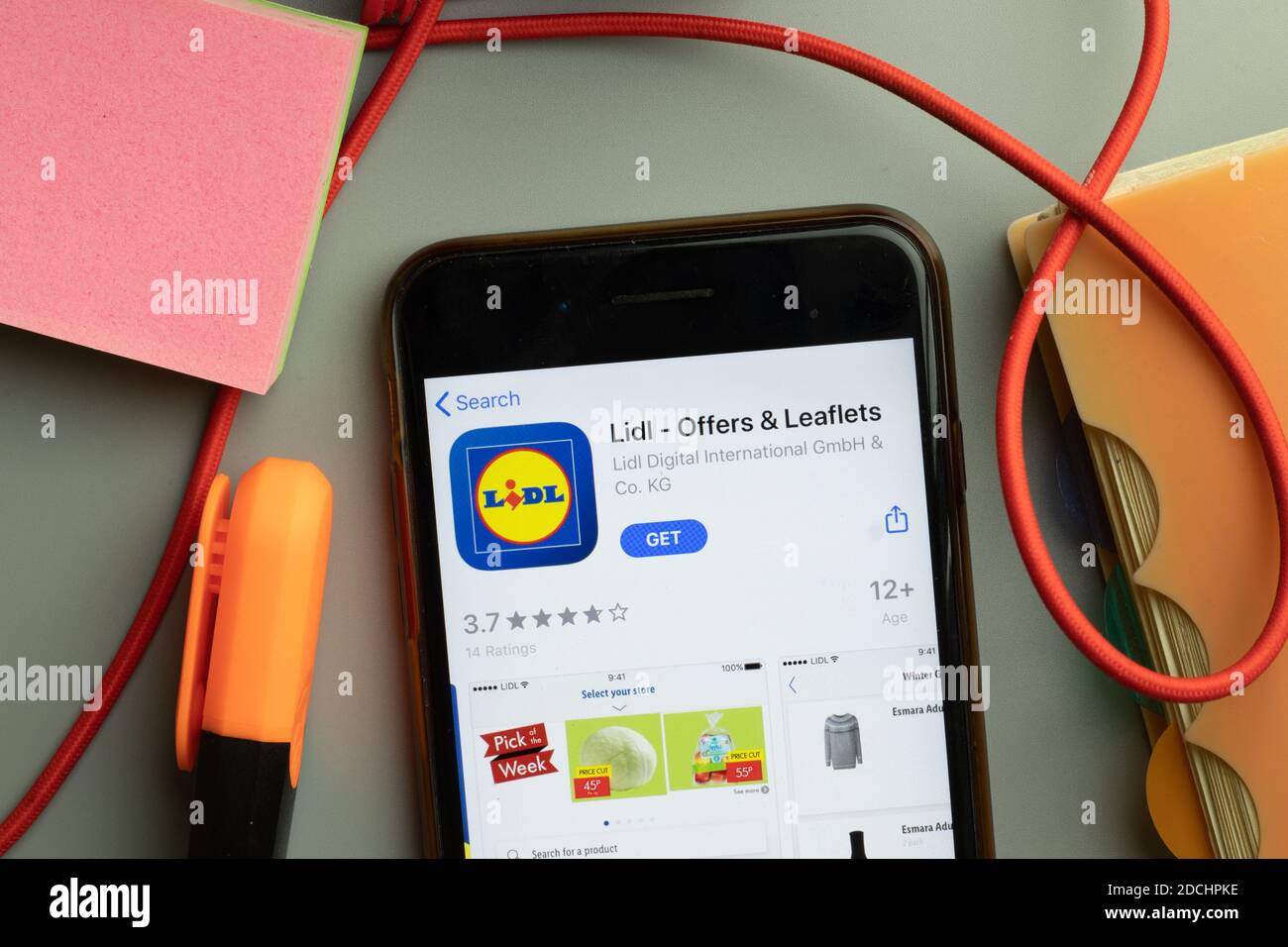 New York, United States 7 November 2020 Lidl app store logo on phone