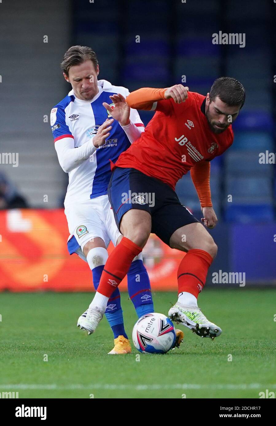 Luton Town S Elliot Lee Right And Blackburn Rovers Barry Douglas Battle For The Ball During The Sky Bet Championship Match At Kenilworth Road Luton Stock Photo Alamy