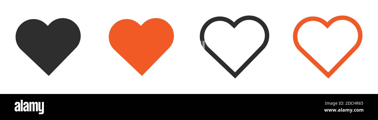 Set of hearts. Love black and red symbol icons set. Vector illustration ...