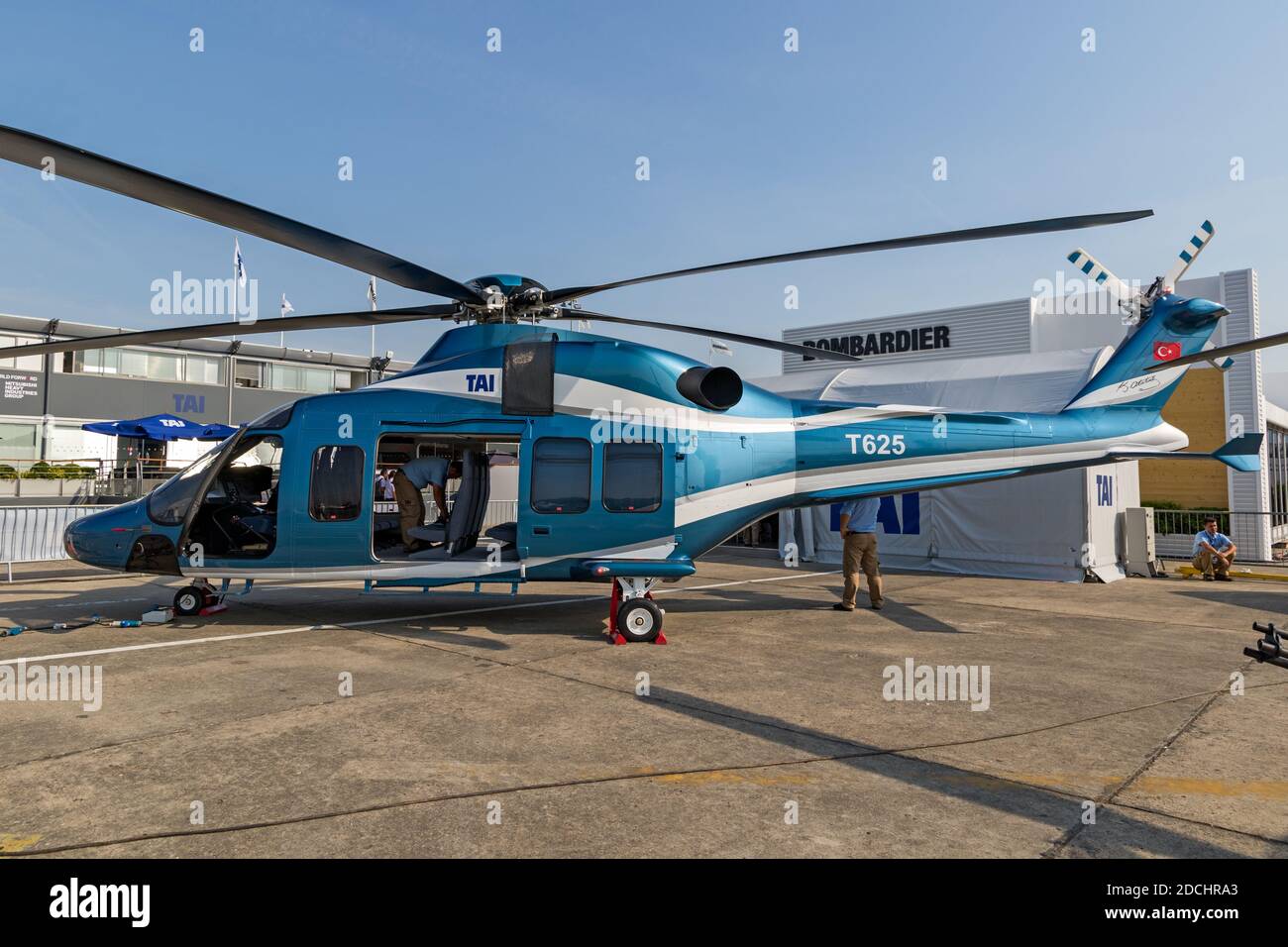 Turkish Aerospace Industries (TAI) T625 Gökbey utility helicopter on display at the Paris Air Show. France - Jun 22, 2017 Stock Photo