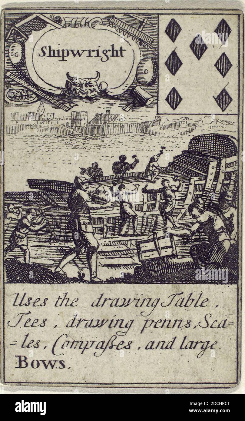 Seven of diamonds:  Shipwright., still image, 1702 Stock Photo