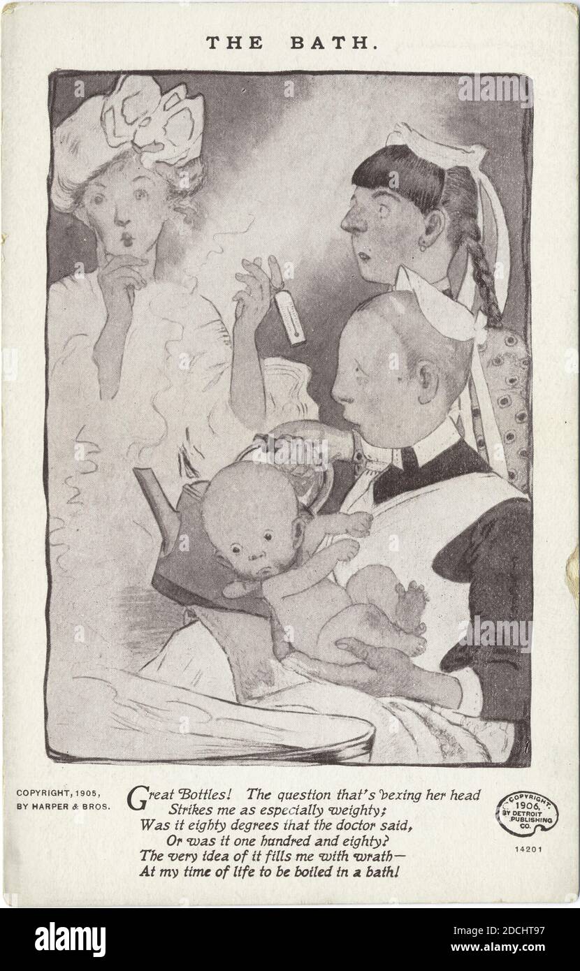 The Bath, Harper Cartoons, still image, Postcards, 1898 - 1931 Stock Photo