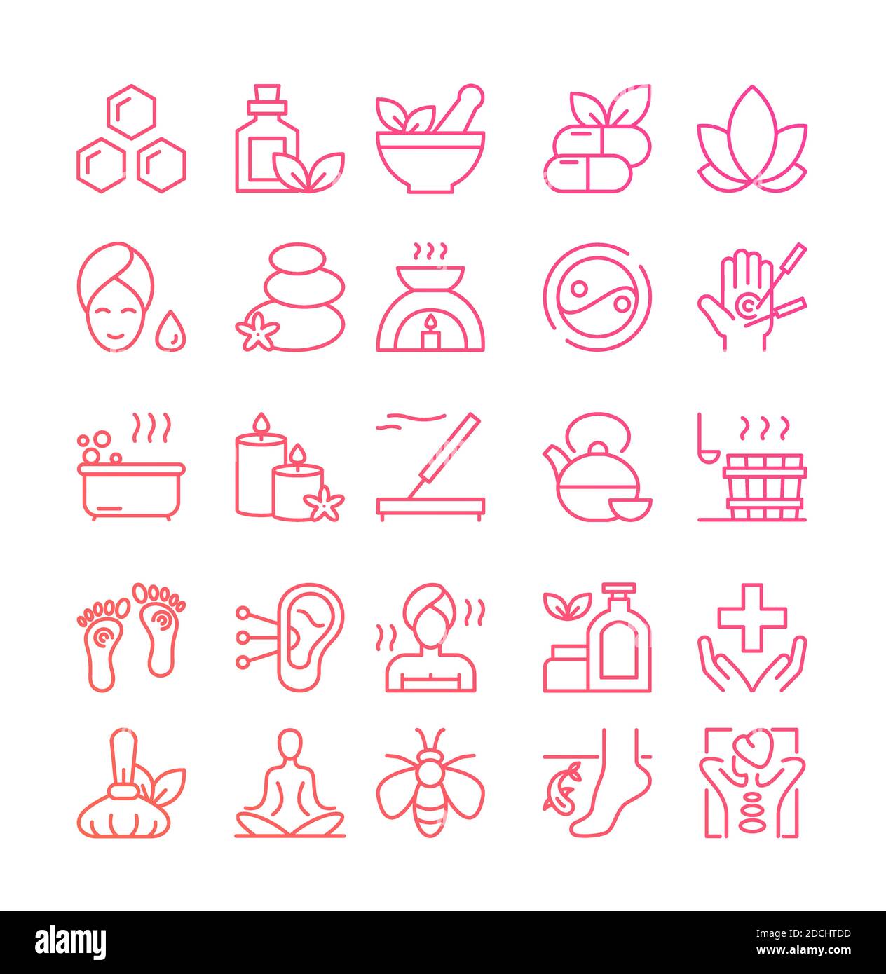 Ayurveda thin line icons set, outline vector illustration, symbols of healthy alternative medicine Stock Vector