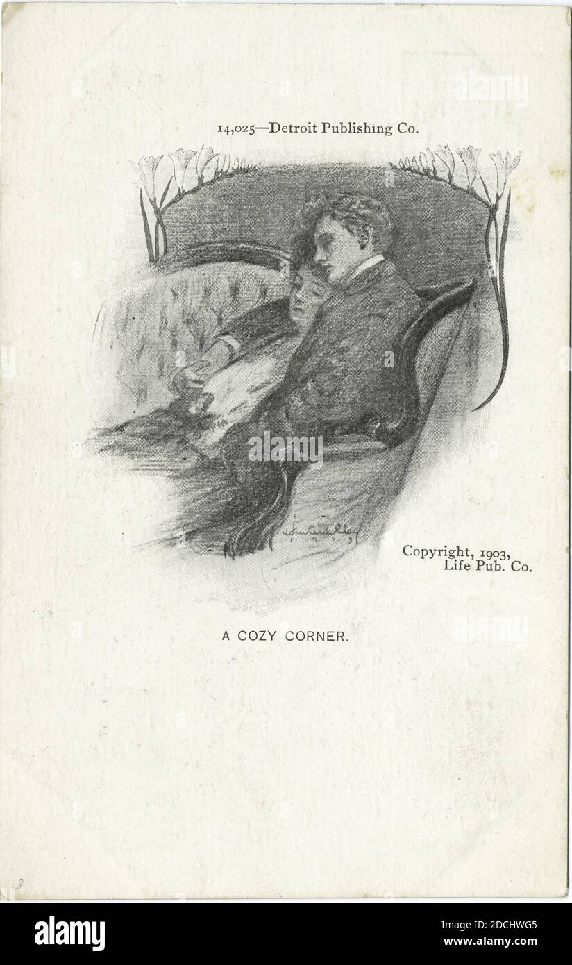 A Cozy Corner, Life Cartoons, still image, Postcards, 1898 - 1931 Stock Photo