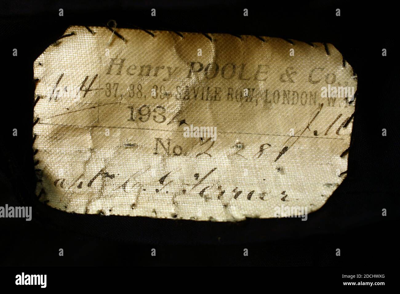 United Kingdom /London /Savile Row/ Henry Poole& Co , 15 Savile Row , established in  1805 . Old label . Stock Photo