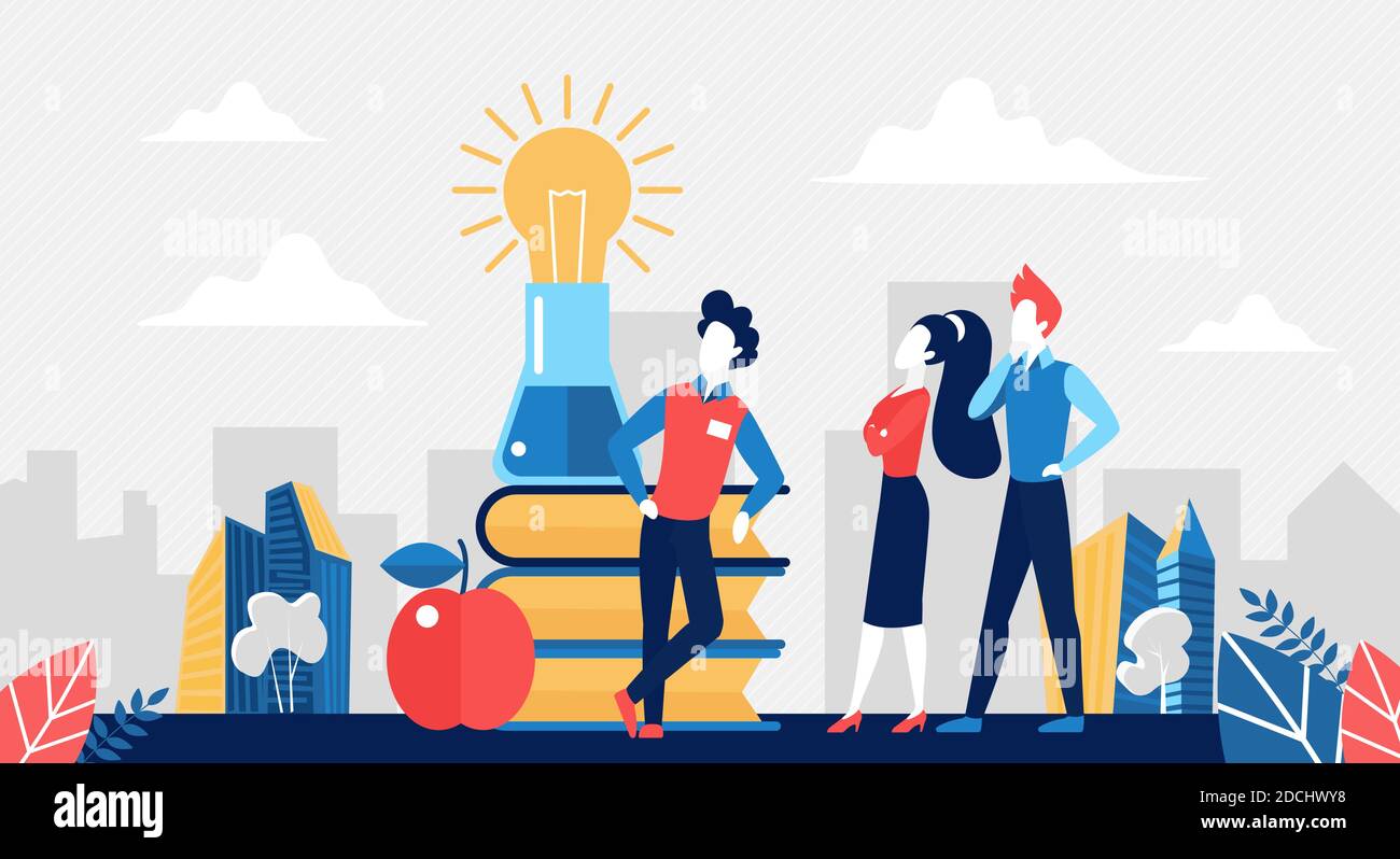 Brainstorm, business concept for teamwork vector illustration. Cartoon business people team brainstorming, searching for new solution and project, standing by light bulb in search of idea background Stock Vector