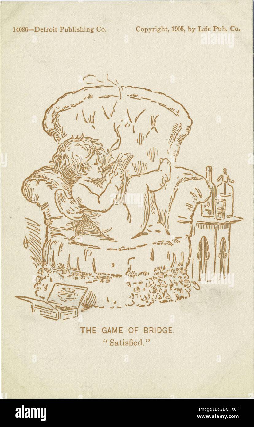Satisfied, The Game of Bridge, Life Cartoons, still image, Postcards, 1898 - 1931 Stock Photo