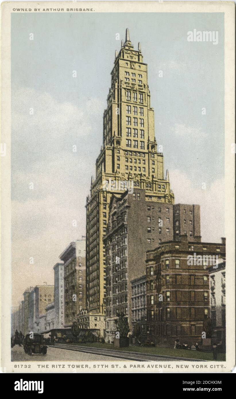 The Ritz Tower, 57th Street and Park Avenue, New York, N. Y., still image, Postcards, 1898 - 1931 Stock Photo