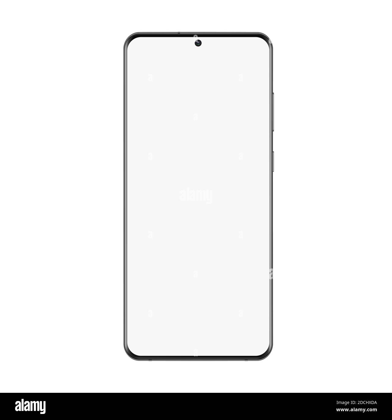Phone mockup vector illustration. Realistic cellphone with black frame and white blank screen for web app, smartphone for presentation of application and mobile communication isolated on white Stock Vector