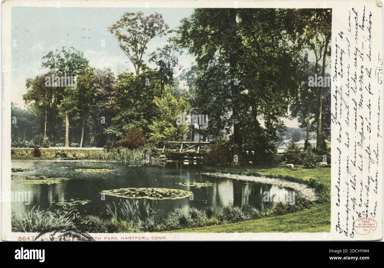 Lily Pond, Elizabeth Park, Hartford, Conn., still image, Postcards, 1898 - 1931 Stock Photo