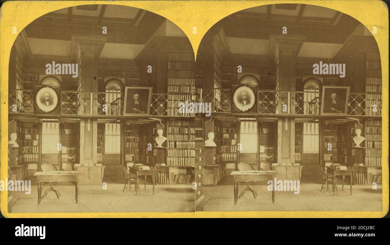 North view in library, Colby University., still image, Stereographs, 1850 - 1930 Stock Photo
