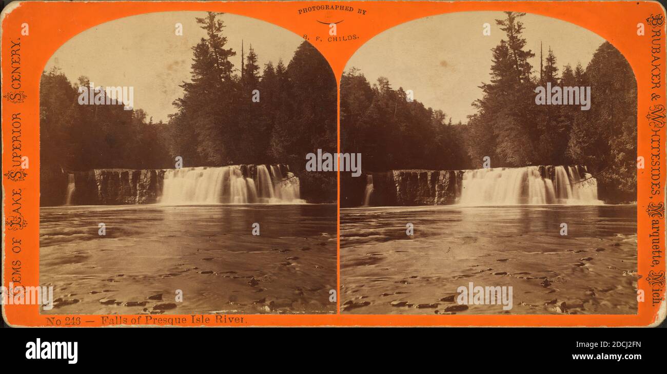 Falls of Presque Isle River., still image, Stereographs, Childs, B. F. (Brainard F.) (ca. 1841-1921 Stock Photo