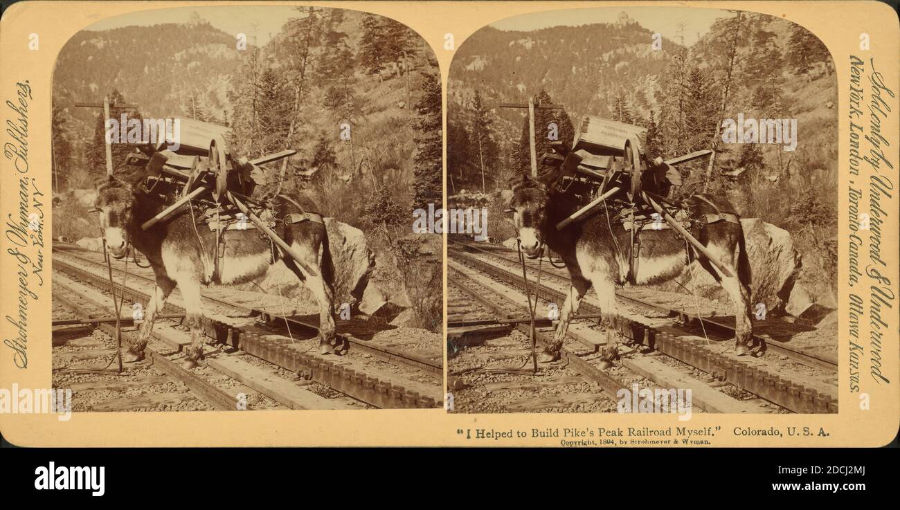 I helped to build Pike's Peak railroad myself,' Colorado, U.S.A., still image, Stereographs, 1850 - 1930 Stock Photo