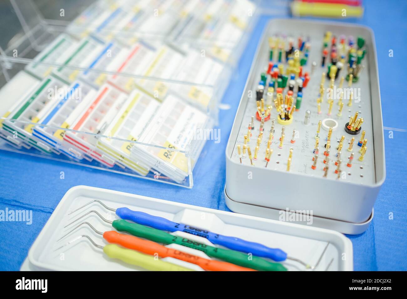 A closeup shot of a colorful endodontics kit Stock Photo Alamy