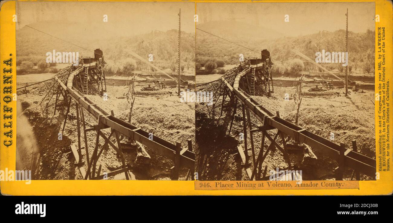 Placer Mining at Volcano, Amador County., still image, Stereographs, 1863 - 1868 Stock Photo