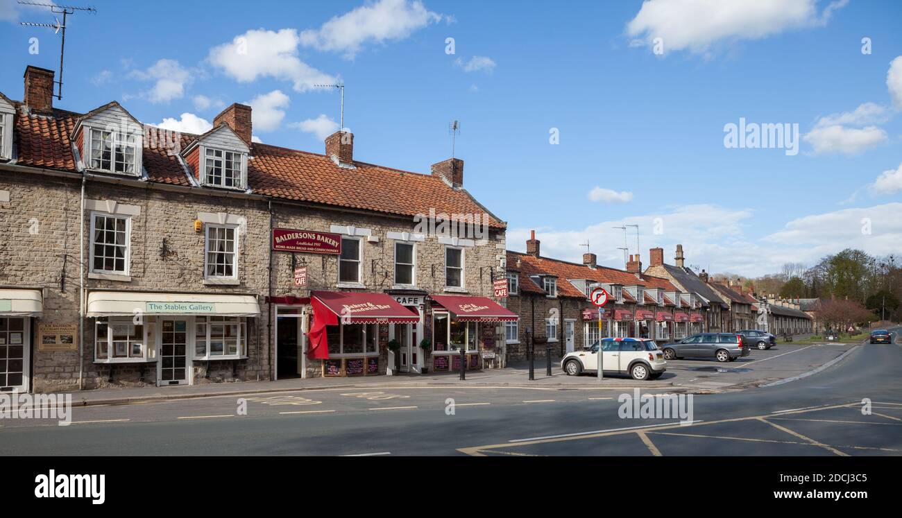 Shopping street in the centre of the Yorkshire village of Thornton-le-Dale Stock Photo