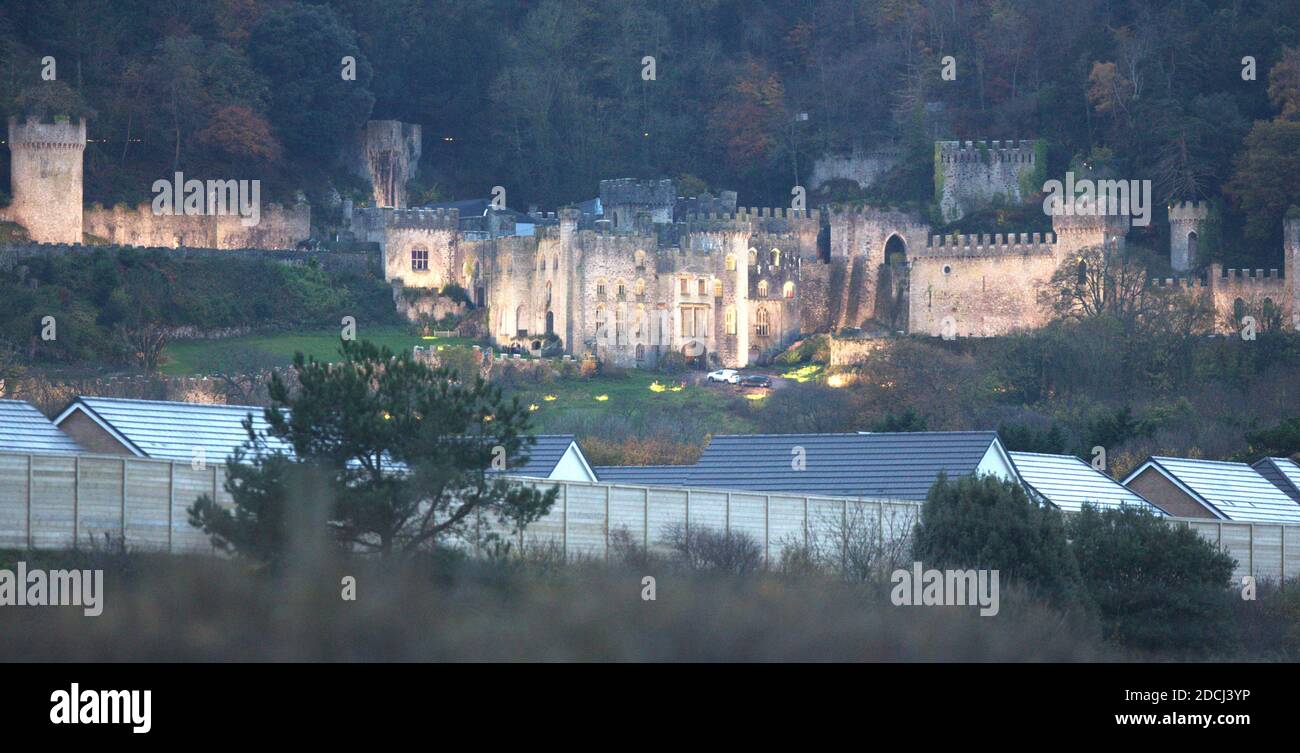 Gwrych Castle setting up cyclone for I’m a celebrity trial credit Ian Fairbrother/Alamy stock photos Stock Photo