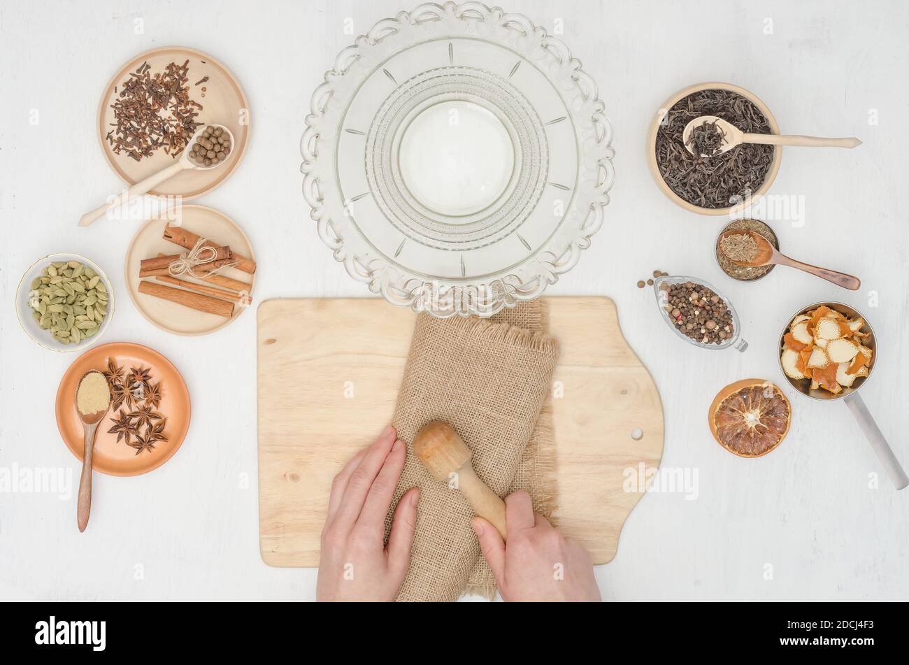 Step by step preparation of Indian masala tea with spices. Step 3