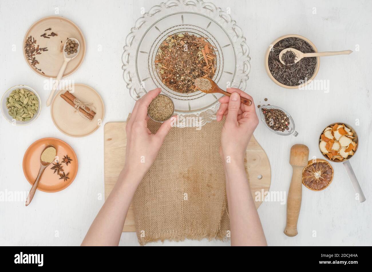 Step by step preparation of Indian masala tea with spices. Step 16