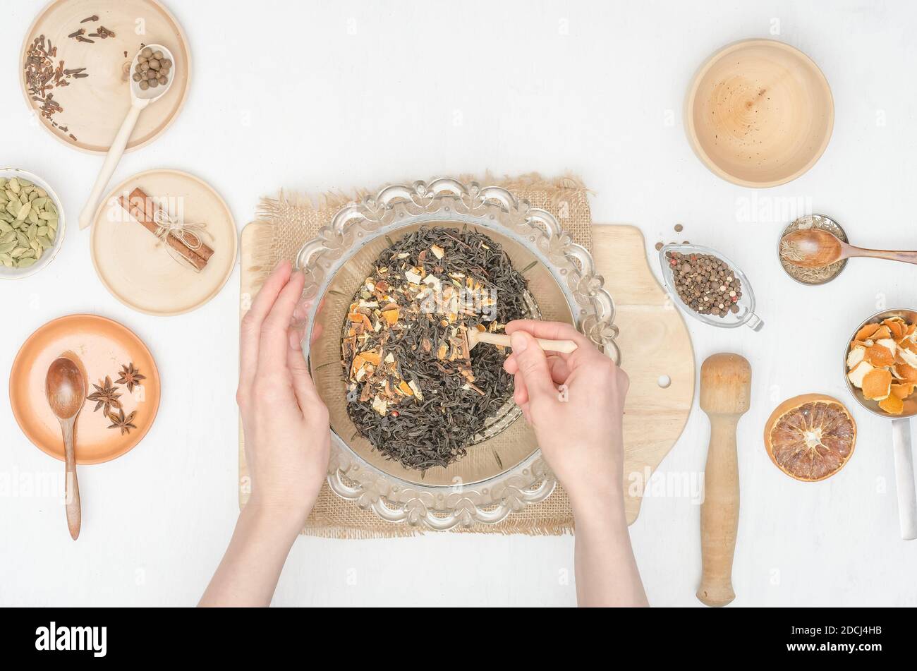 Step by step preparation of Indian masala tea with spices. Step 21