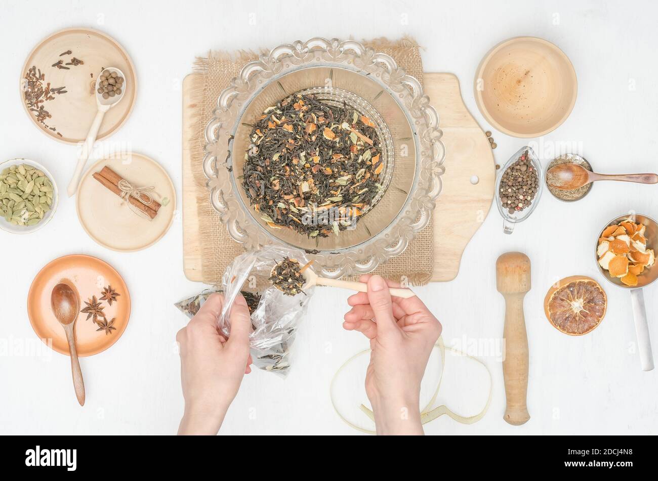 Step by step preparation of Indian masala tea with spices. Step 22